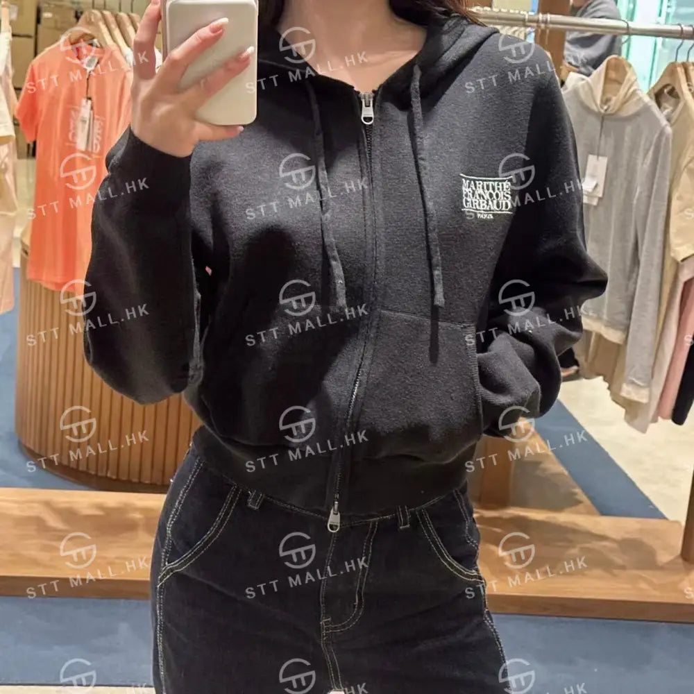 韓國 Marithe Francois Girbaud Women’s Classic Logo Crop Knit Hoodie Zipup【MD084】 Black / S 一般商品