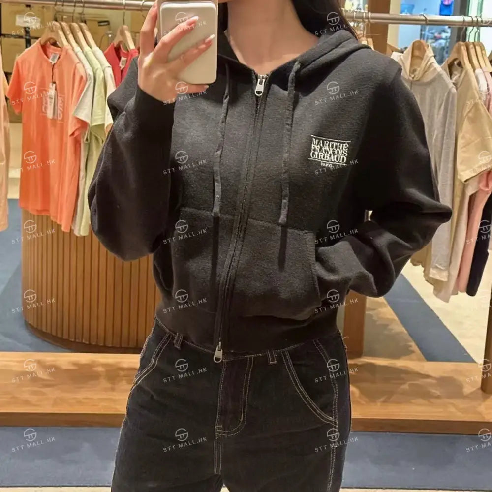 韓國 Marithe Francois Girbaud Women’s Classic Logo Crop Knit Hoodie Zipup【MD084】 一般商品