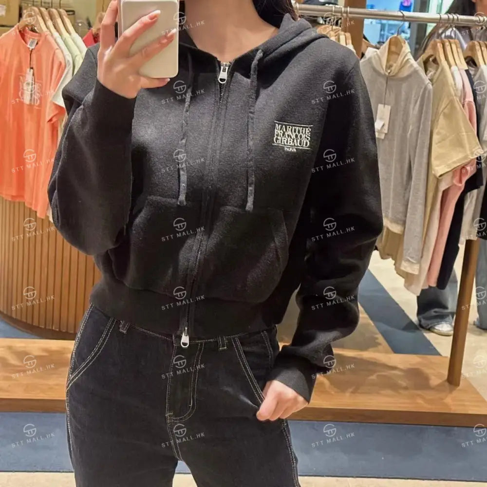韓國 Marithe Francois Girbaud Women’s Classic Logo Crop Knit Hoodie Zipup【MD084】 一般商品
