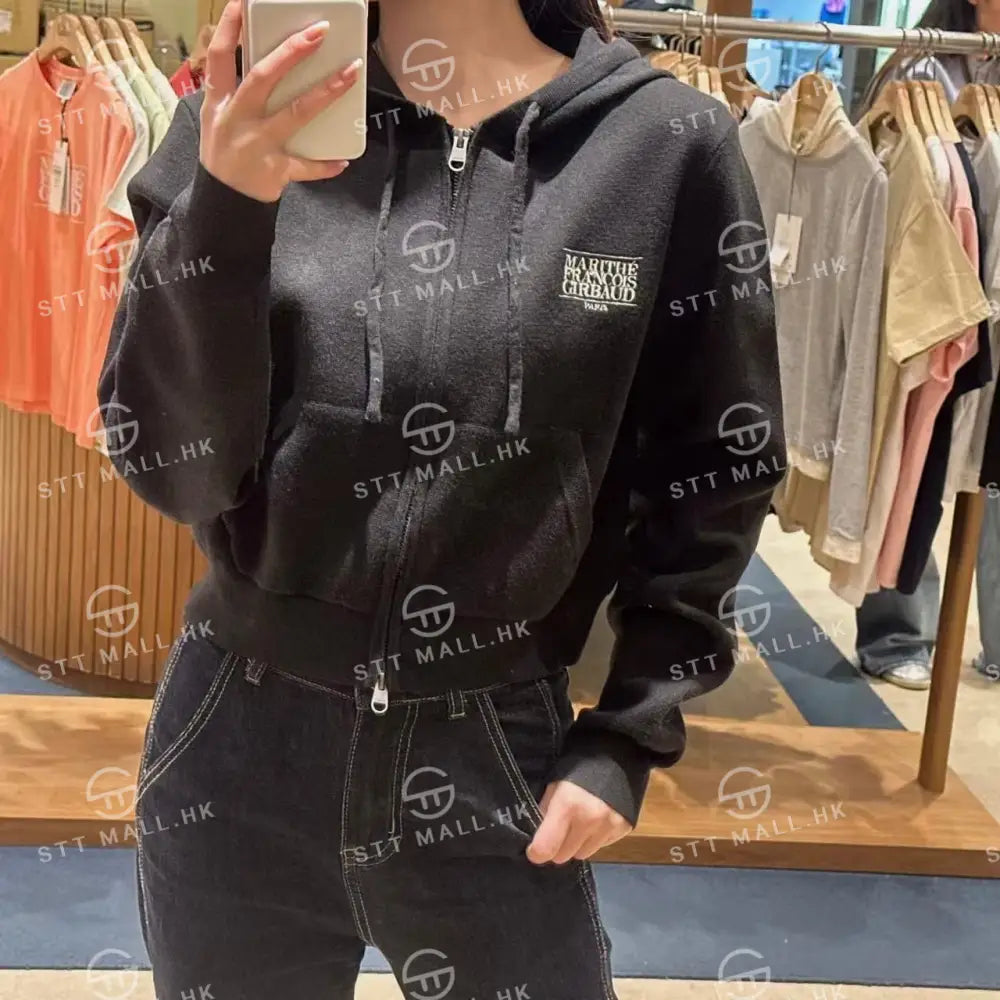 韓國 Marithe Francois Girbaud Women’s Classic Logo Crop Knit Hoodie Zipup【MD084】 一般商品