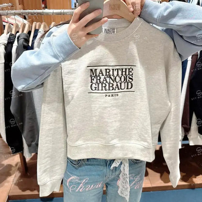 韓國 Marithe Francois Girbaud Women’s Classic Logo Crop Sweatshirt【MD069】 Oatmeal / S 一般商品