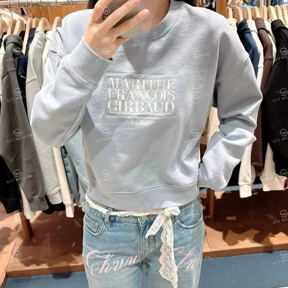 韓國 Marithe Francois Girbaud Women’s Classic Logo Crop Sweatshirt【MD069】 Sky Blue / S 一般商品
