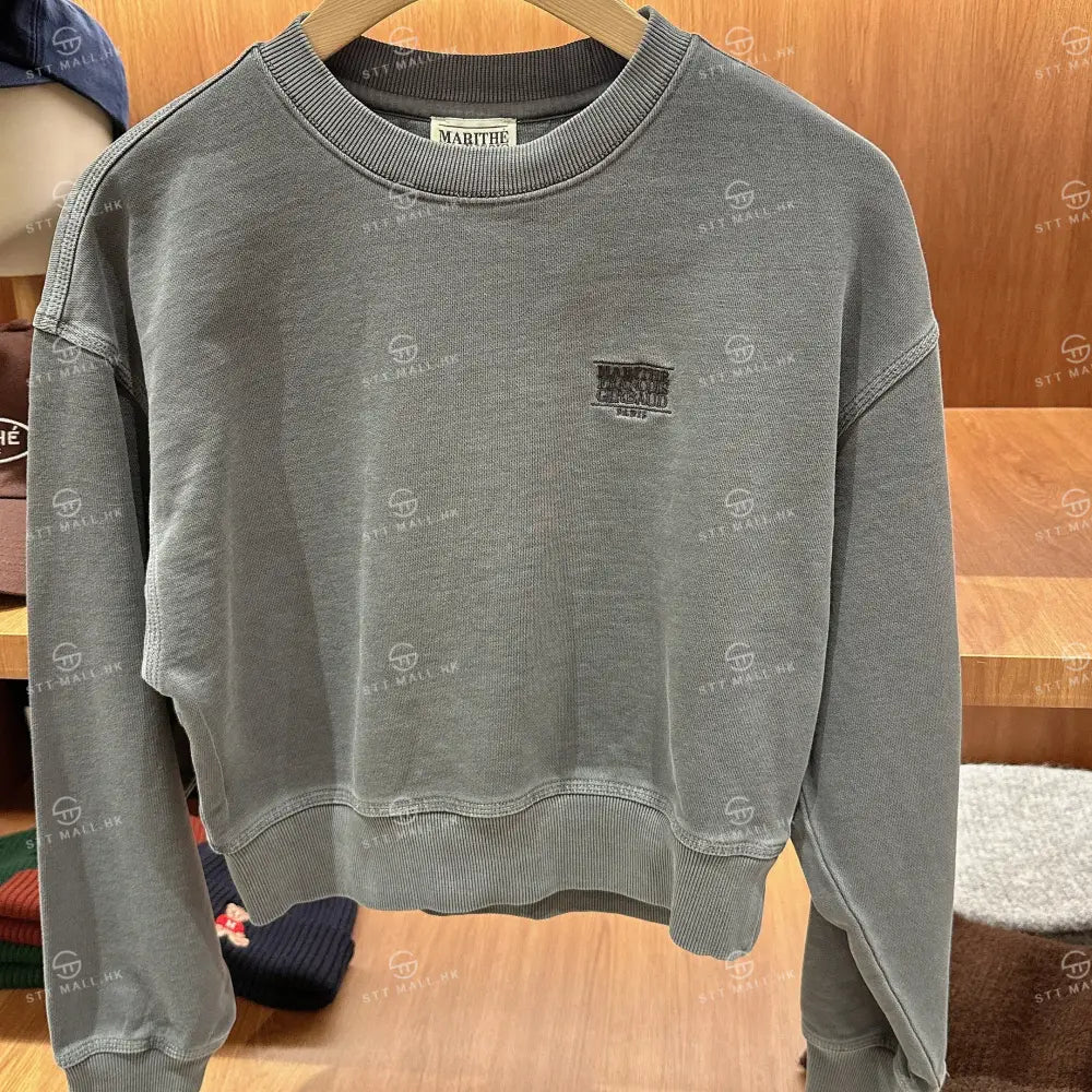 韓國 Marithe Francois Girbaud Women’s Classic Logo Garment Dyed Crop Swetshirt【MD122】 Charcoal / S 一般商品