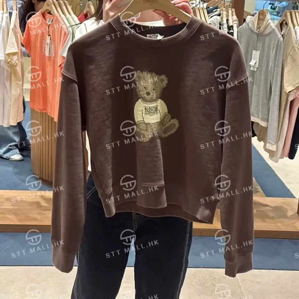 韓國 Marithe Francois Girbaud Women’s Doodle Bear Crop Sweatshirt【MD082】 Brown / S 一般商品