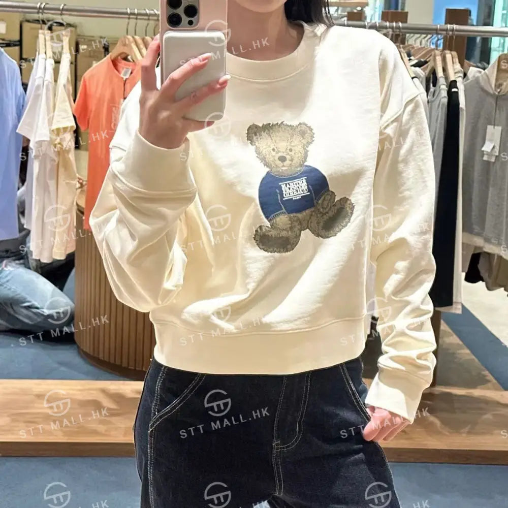 韓國 Marithe Francois Girbaud Women’s Doodle Bear Crop Sweatshirt【MD082】 Ivory / S 一般商品