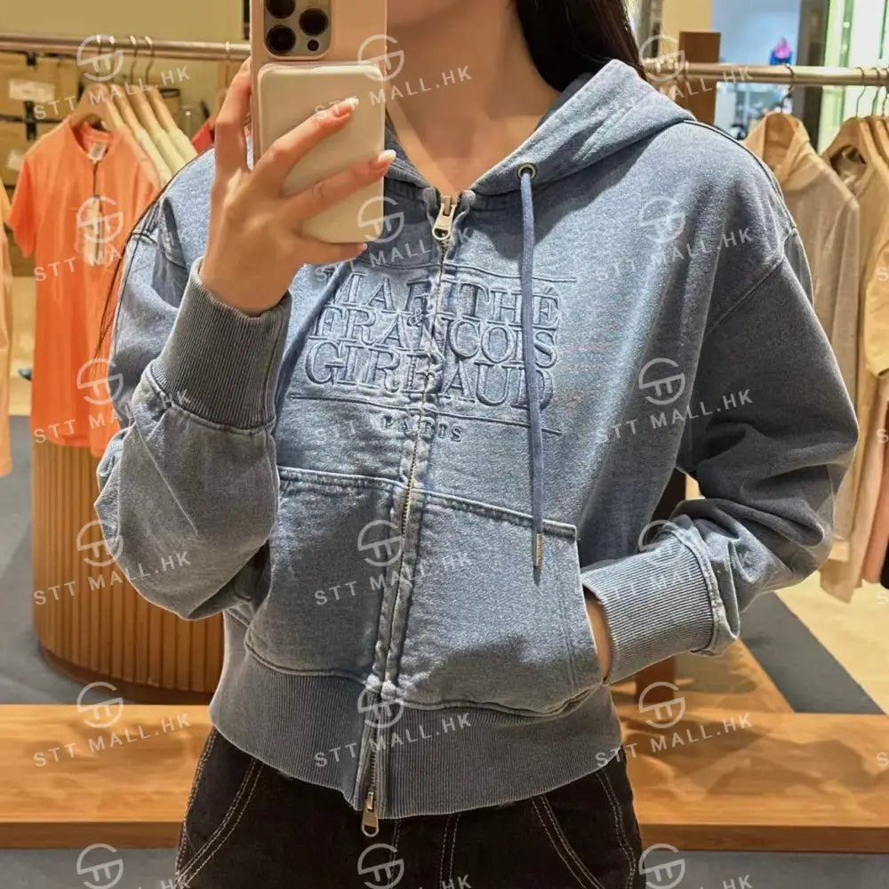 韓國 Marithe Francois Girbaud Women’s Embroidery Classic Logo Crop Hoodie Zipup【MD086】 Blue / S 一般商品