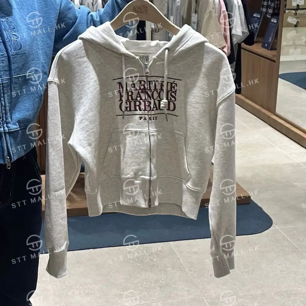 韓國 Marithe Francois Girbaud Women’s Embroidery Classic Logo Crop Hoodie Zipup【MD086】 Oatmeal / S 一般商品