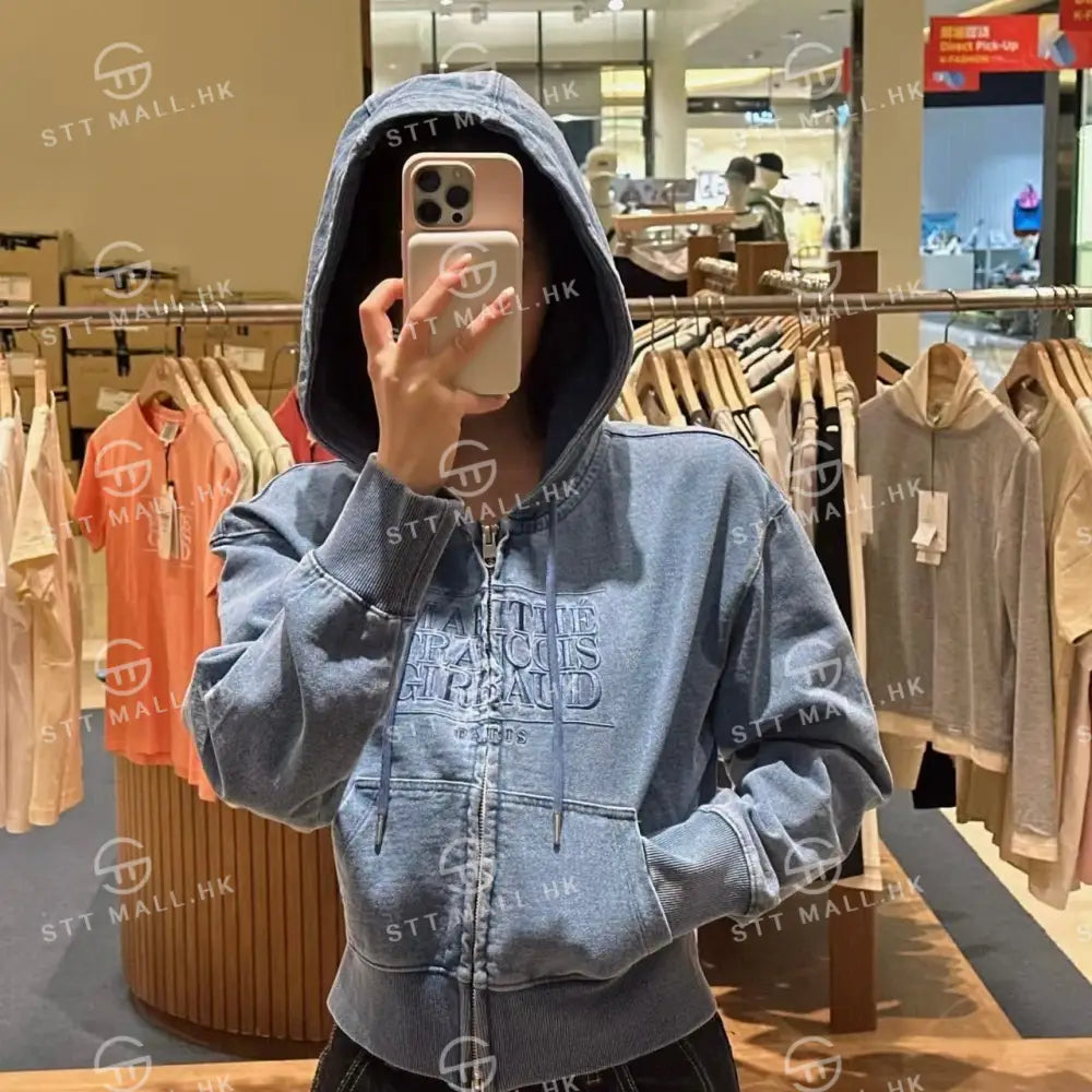 韓國 Marithe Francois Girbaud Women’s Embroidery Classic Logo Crop Hoodie Zipup【MD086】 一般商品