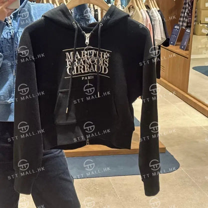 韓國 Marithe Francois Girbaud Women’s Embroidery Classic Logo Crop Hoodie Zipup【MD086】 一般商品