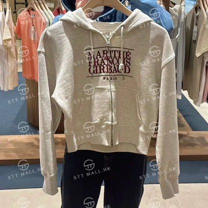 韓國 Marithe Francois Girbaud Women’s Embroidery Classic Logo Crop Hoodie Zipup【MD086】 一般商品