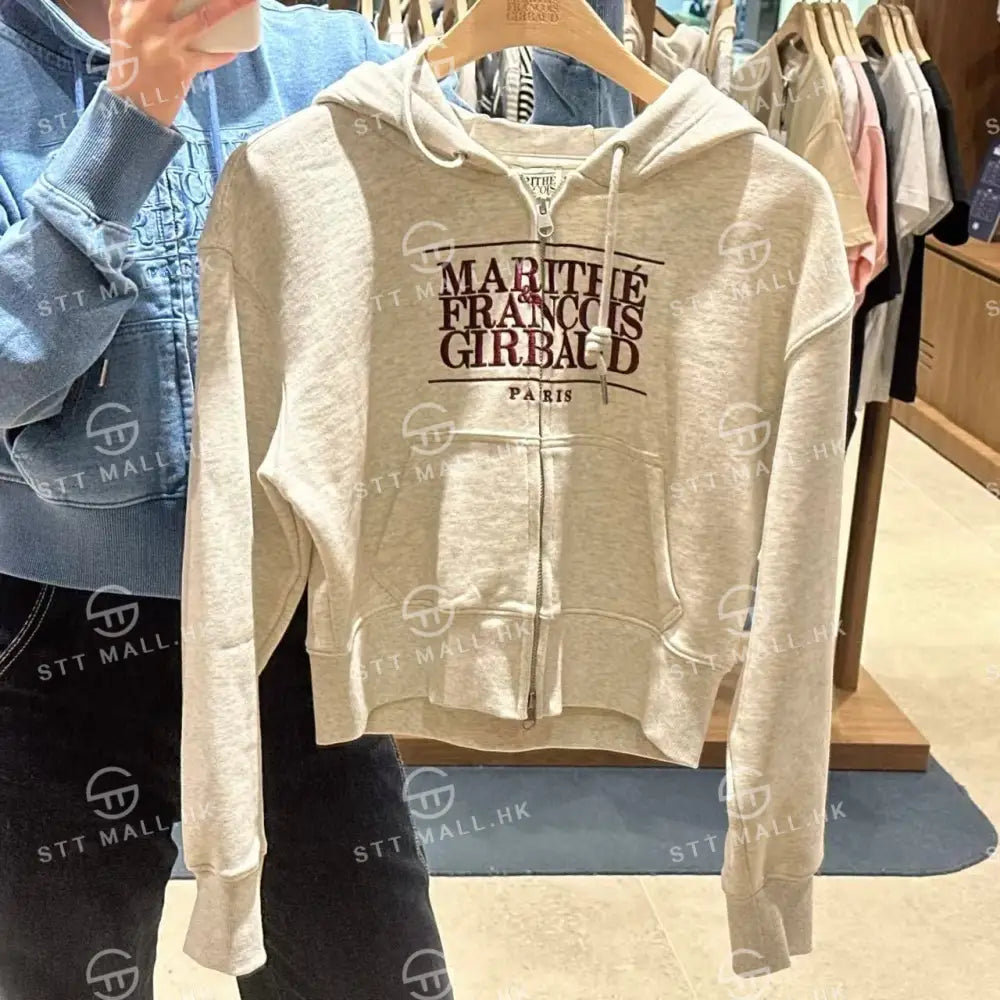 韓國 Marithe Francois Girbaud Women’s Embroidery Classic Logo Crop Hoodie Zipup【MD086】 一般商品