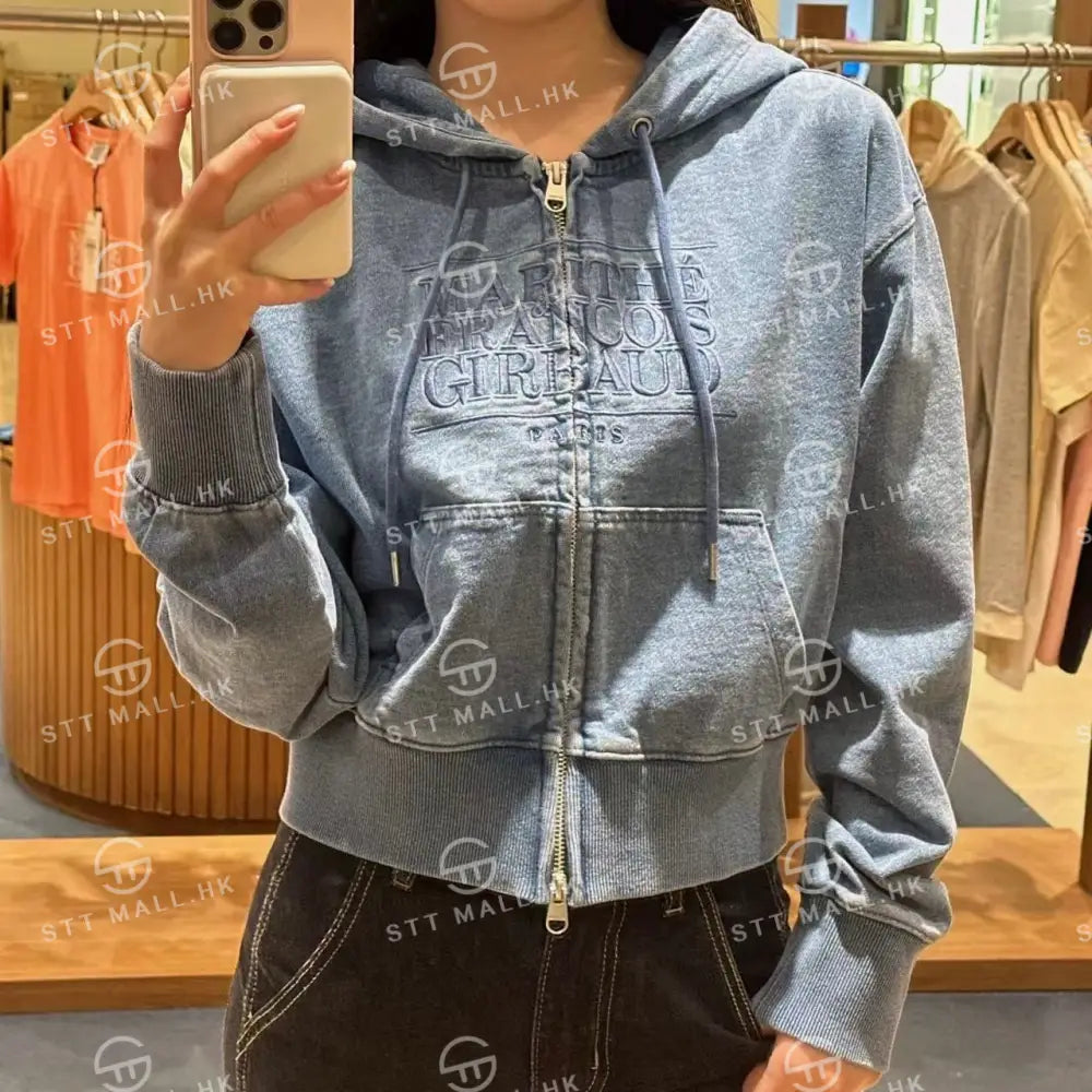 韓國 Marithe Francois Girbaud Women’s Embroidery Classic Logo Crop Hoodie Zipup【MD086】 一般商品