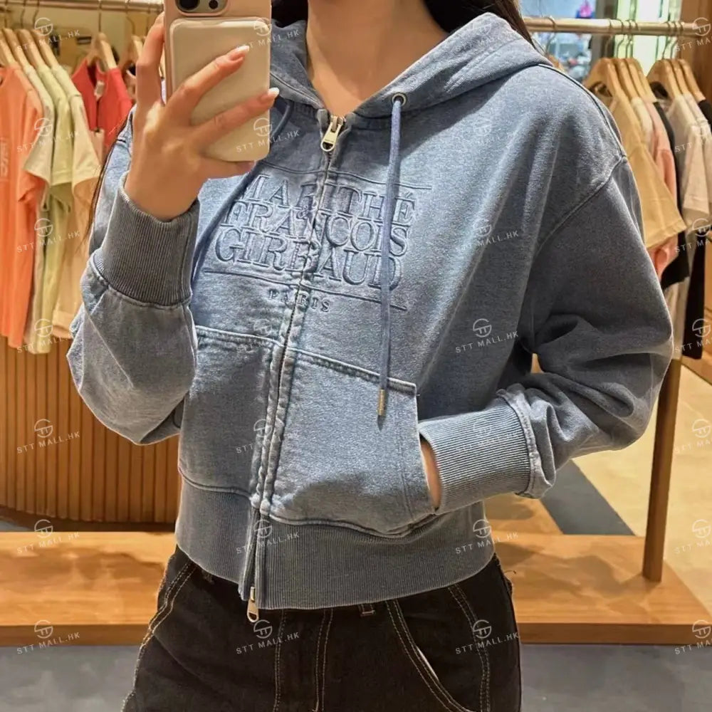 韓國 Marithe Francois Girbaud Women’s Embroidery Classic Logo Crop Hoodie Zipup【MD086】 一般商品