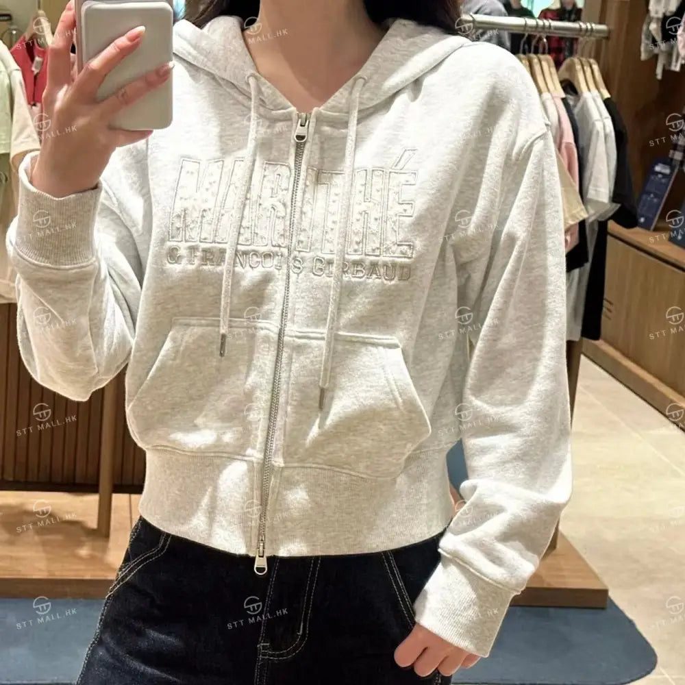 韓國 Marithe Francois Girbaud Women’s Lace Applique Crop Hoodie Zipup【MD085】 一般商品