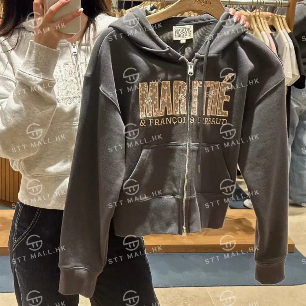 韓國 Marithe Francois Girbaud Women’s Lace Applique Crop Hoodie Zipup【MD085】 一般商品