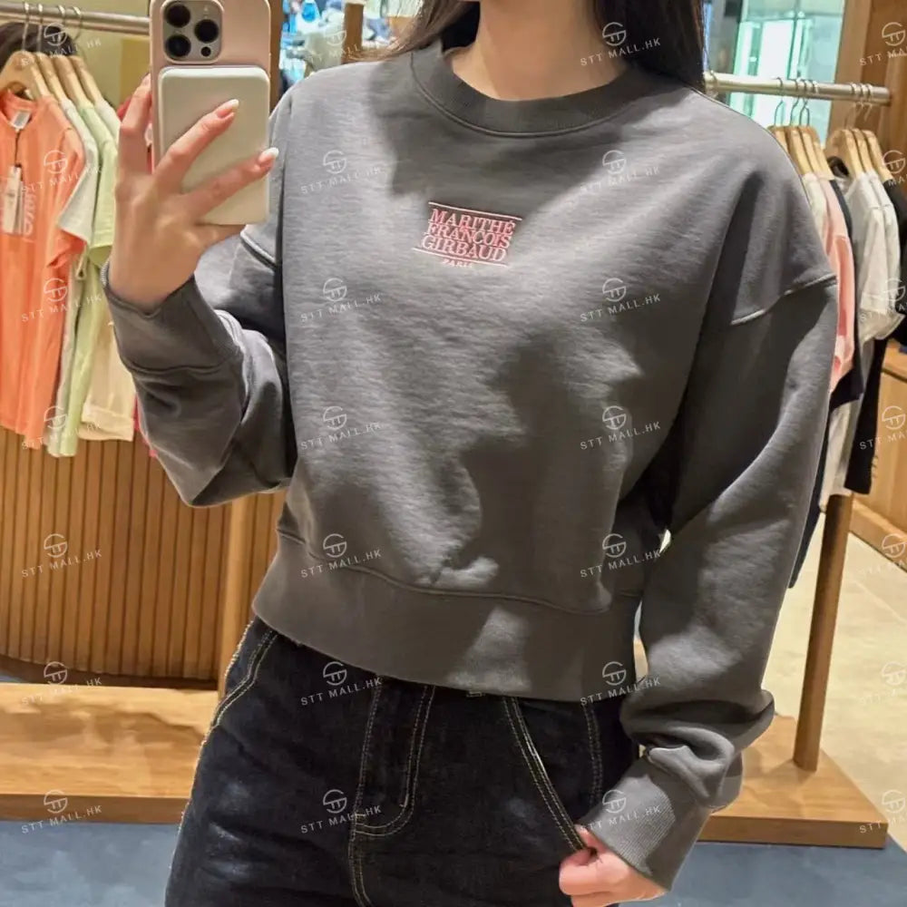 韓國 Marithe Francois Girbaud Women’s Small Classic Logo Crop Sweatshirt【MD081】 Charcoal / S 一般商品