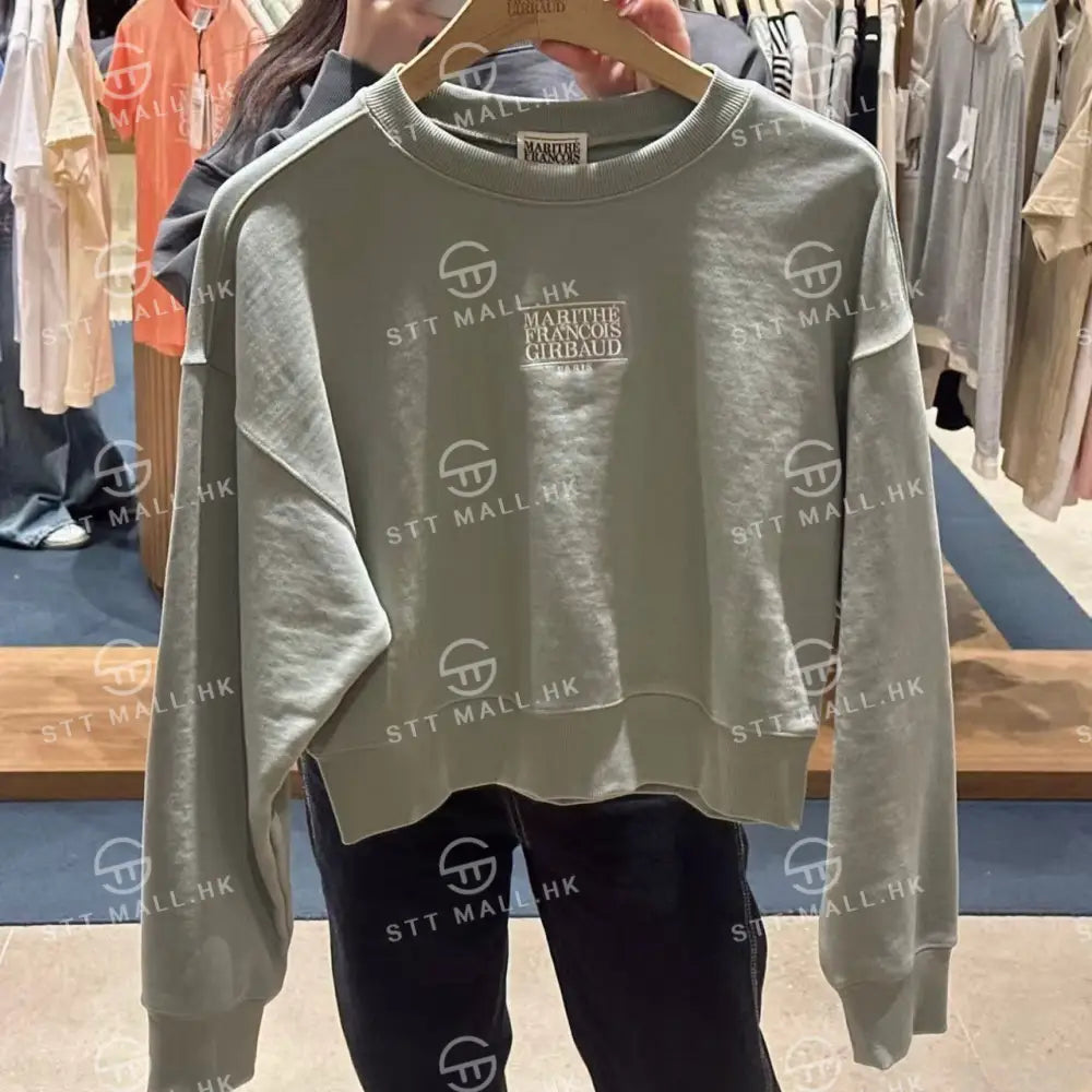 韓國 Marithe Francois Girbaud Women’s Small Classic Logo Crop Sweatshirt【MD081】 Mint Gray / S 一般商品