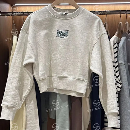 韓國 Marithe Francois Girbaud Women’s Small Classic Logo Crop Sweatshirt【MD081】 Oatmeal / S 一般商品