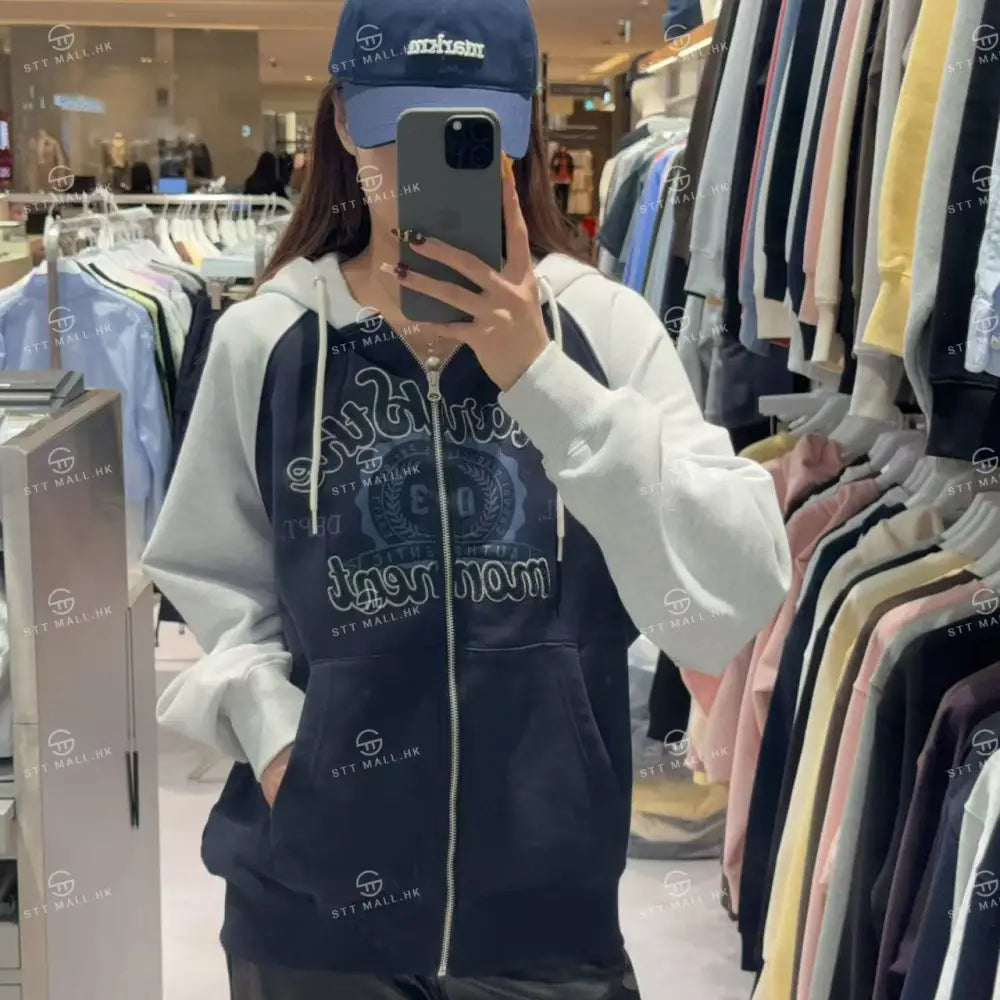 韓國 Markm COLOR BLOCK RAGLAN HOODIE ZIP-UP【MA099】 Navy / S 一般商品