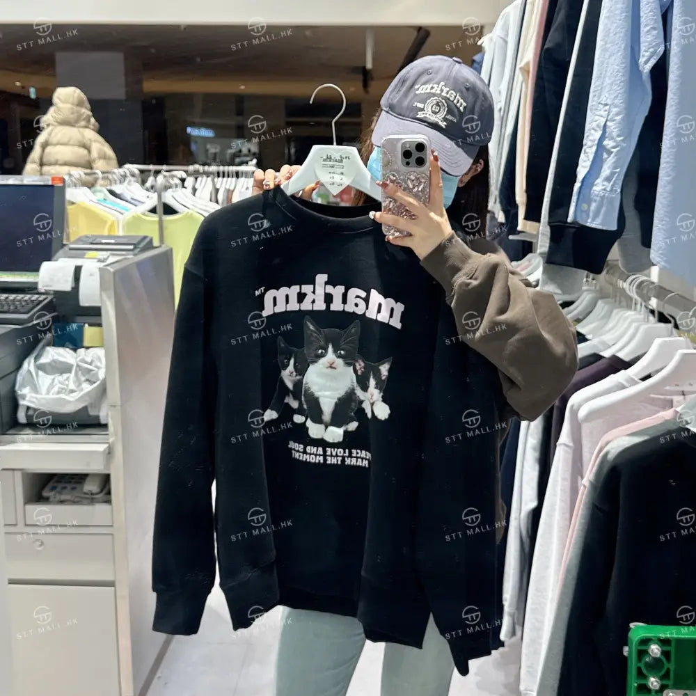 韓國 Markm MARKM KITTEN CREWNECK SWEATSHIRT【MA106】 Black / S 一般商品