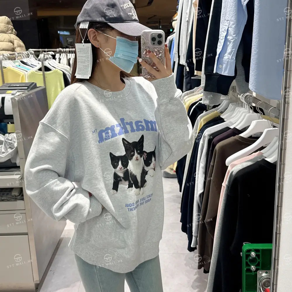 韓國 Markm MARKM KITTEN CREWNECK SWEATSHIRT【MA106】 Light Grey / S 一般商品