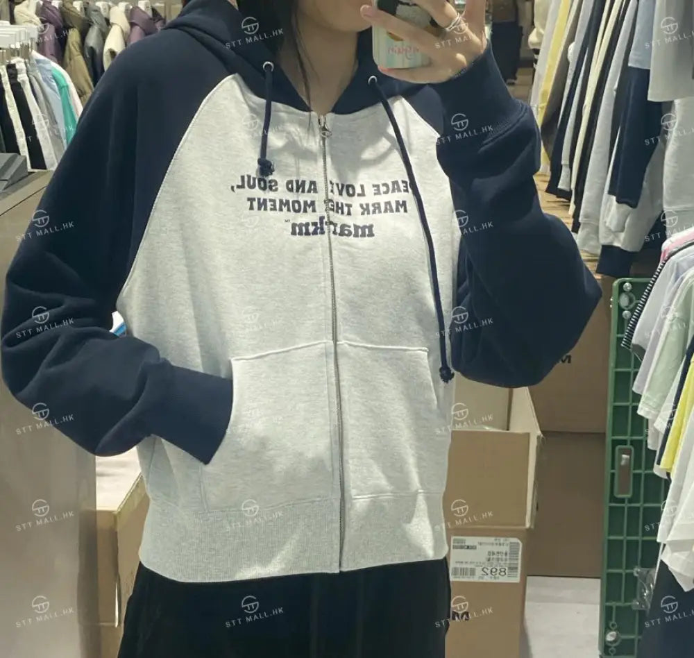 韓國 Markm SLOGAN RAGLAN HOODIE ZIP-UP【MA064】 - STT Mall HK 靚太網購