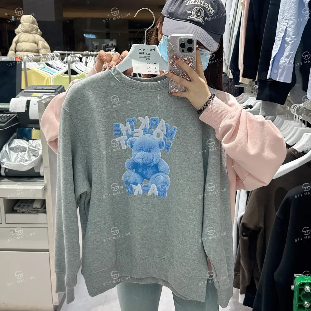 韓國 Markm TEDDY BEAR CREWNECK SWEATSHIRT【MA107】 Grey Melange / S 一般商品