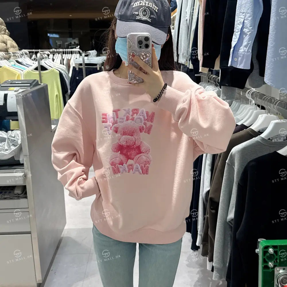 韓國 Markm TEDDY BEAR CREWNECK SWEATSHIRT【MA107】 Pink / S 一般商品