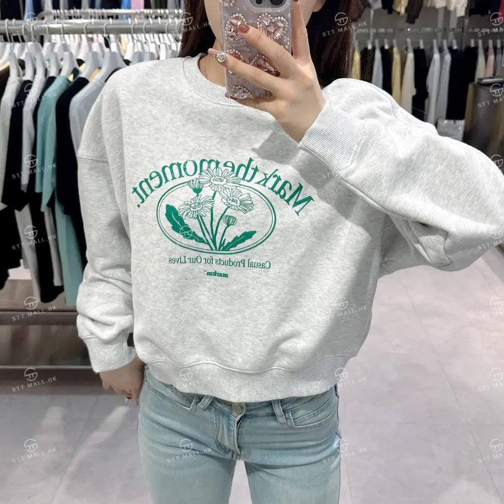 韓國 Markm (W) FLOWER GRAPHIC SWEATSHIRT【MA073】 Light Grey / XS 一般商品