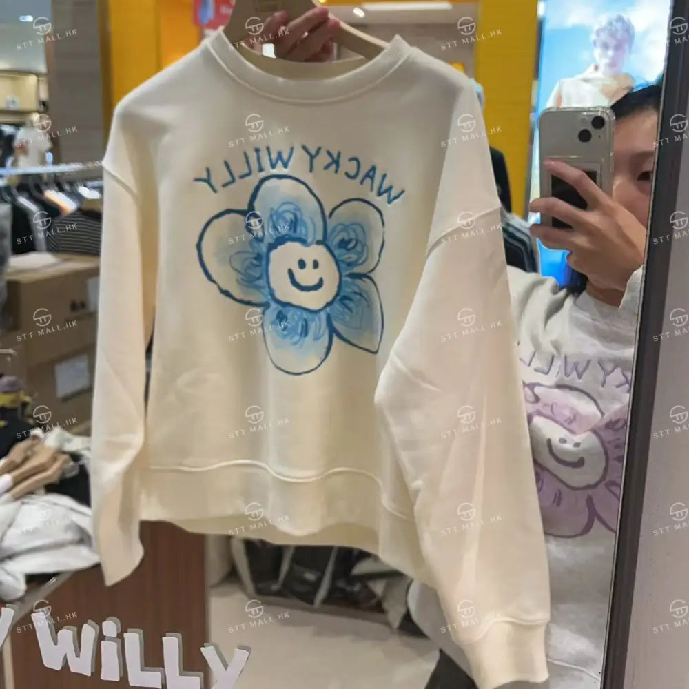 韓國 Wacky Willy Women’s Big Lily Graphic Long Sleeve【WW015】 Cream / S 一般商品