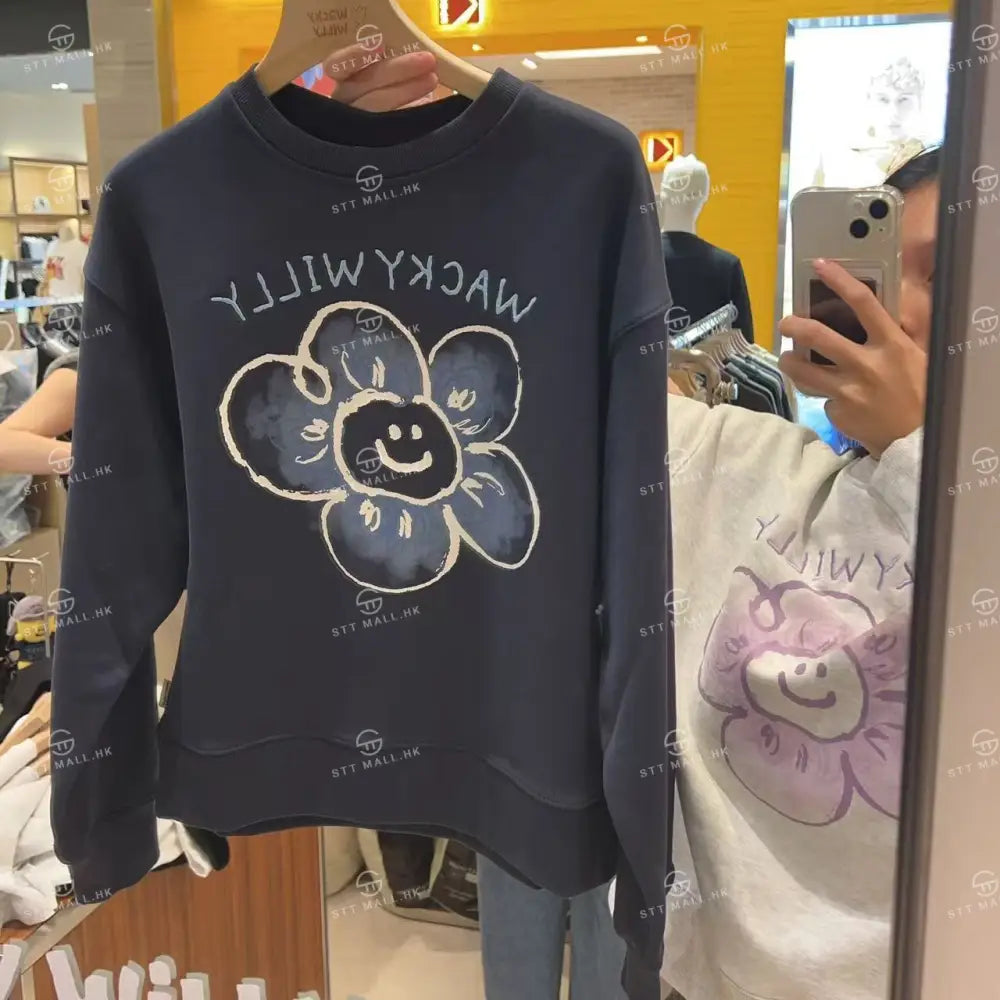 韓國 Wacky Willy Women’s Big Lily Graphic Long Sleeve【WW015】 Navy / S 一般商品