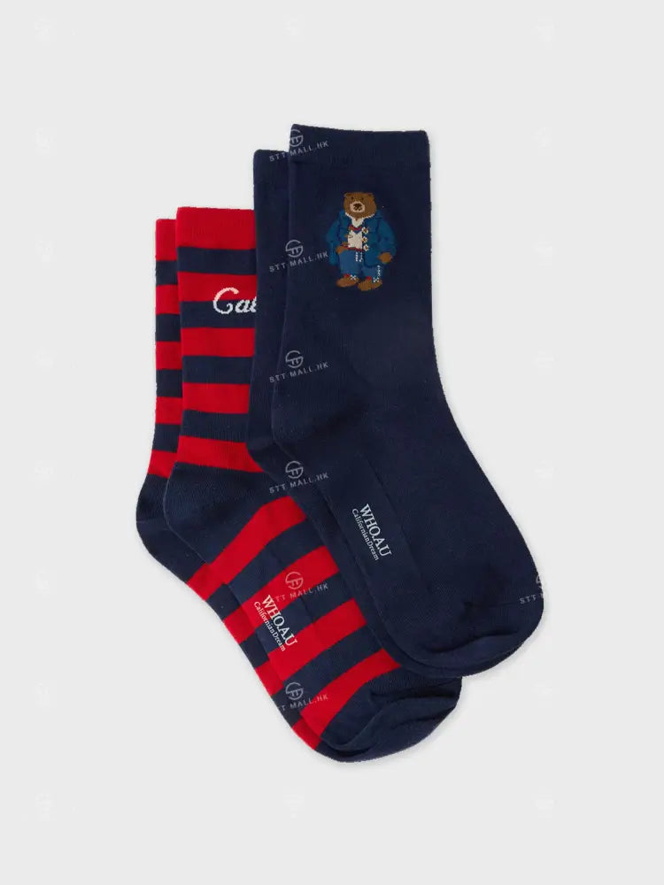 韓國 WhoAU [2PACK] Steve Jacquared Socks【WA215】 Navy 一般商品