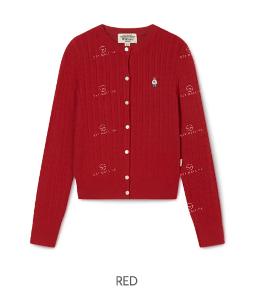 韓國 WhoAU Steve High Gauge Cotton Cable Cardigan【WA262】 Red / S 一般商品