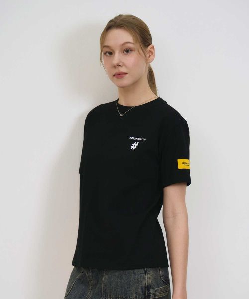 韓國 Beentrill Women's Yellow Taping Hashtag T-Shirt【BL052】