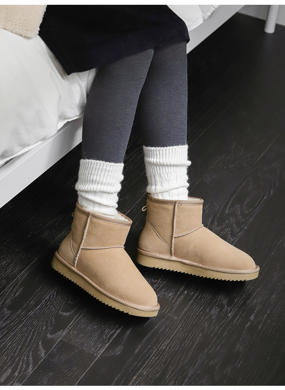 韓國 Sappun Jenli Natural Leather Fur-lined Shearling Boots (3cm) 短款【AU044】