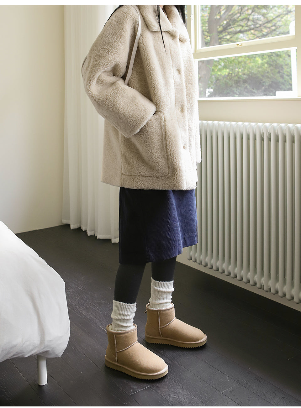 韓國 Sappun Jenli Natural Leather Fur-lined Shearling Boots (3cm) 短款【AU044】