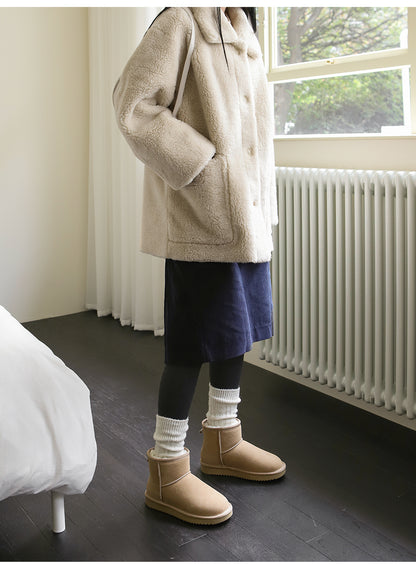 韓國 Sappun Jenli Natural Leather Fur-lined Shearling Boots (3cm) 短款【AU044】