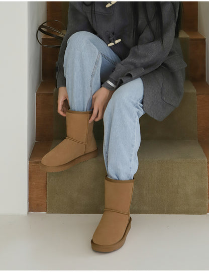 韓國 Sappun Jenli Natural Leather Fur-lined Shearling Boots (3cm) 中長款【AU045】