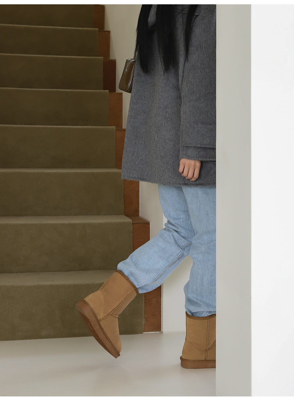 韓國 Sappun Jenli Natural Leather Fur-lined Shearling Boots (3cm) 中長款【AU045】