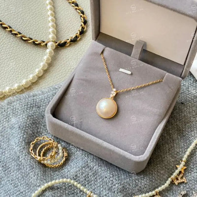 【現貨】三聯鋯石馬貝珍珠吊墜(15-16)(不含鏈) 【No39】