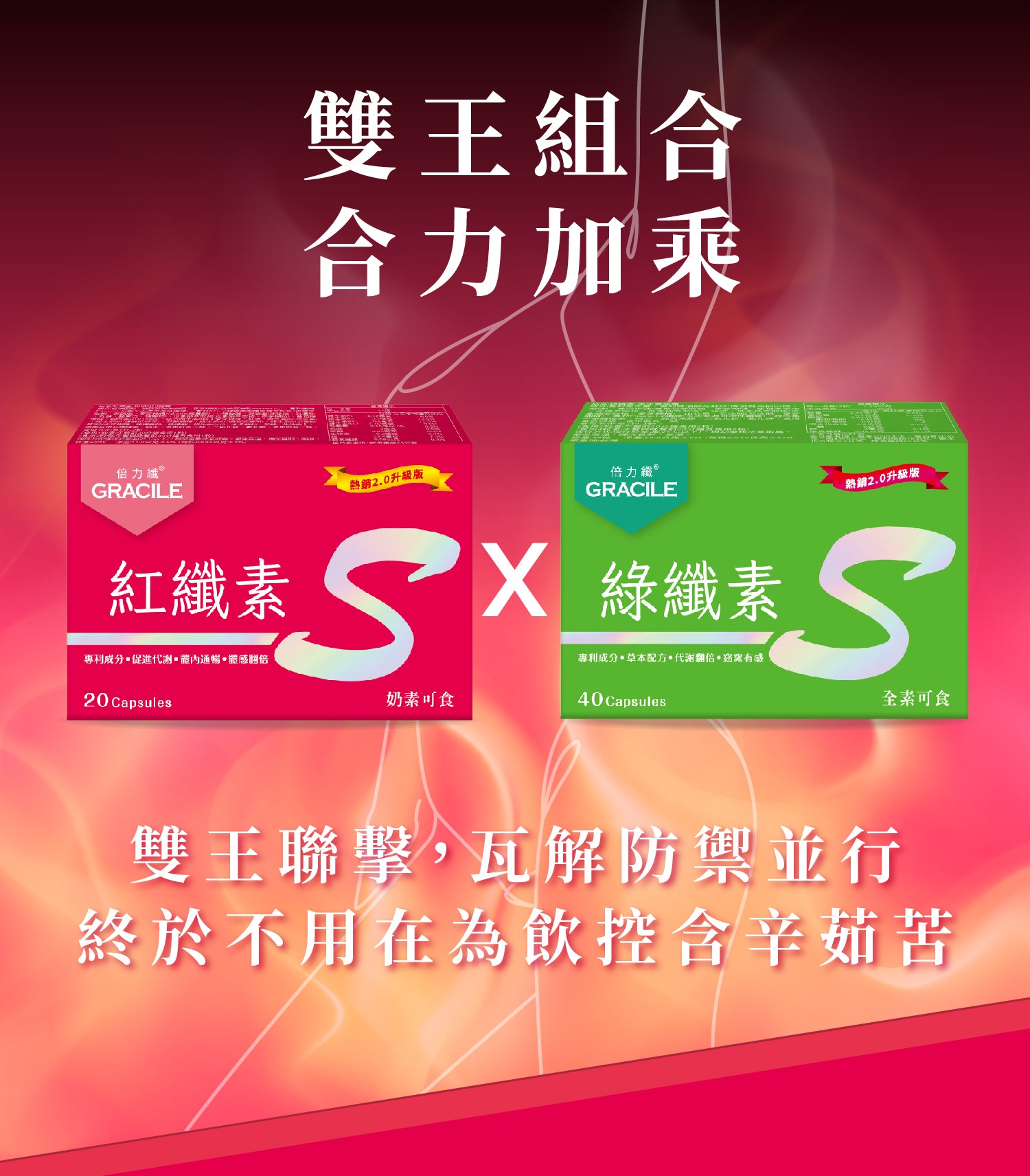 倍力纖 紅纖素20粒+綠纖素40粒【SA071】