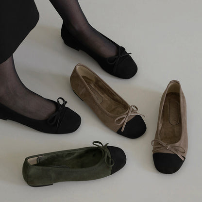 韓國 Sappun Maret Suede Fur-Lined Ribbon Flats (1cm)【AU049】