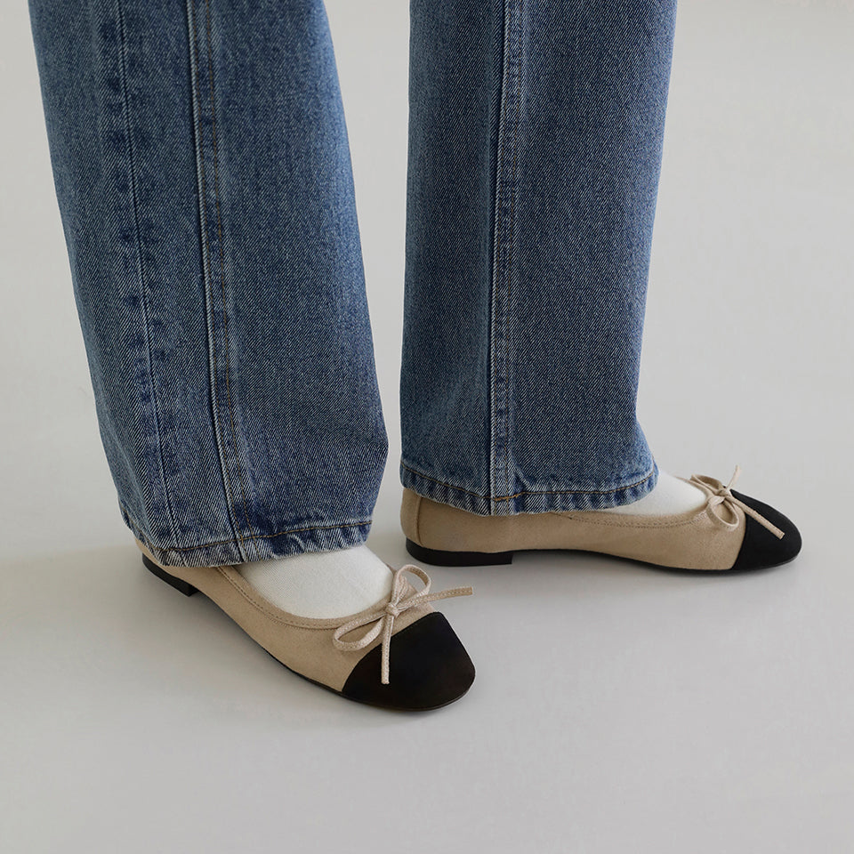 韓國 Sappun Maret Suede Fur-Lined Ribbon Flats (1cm)【AU049】