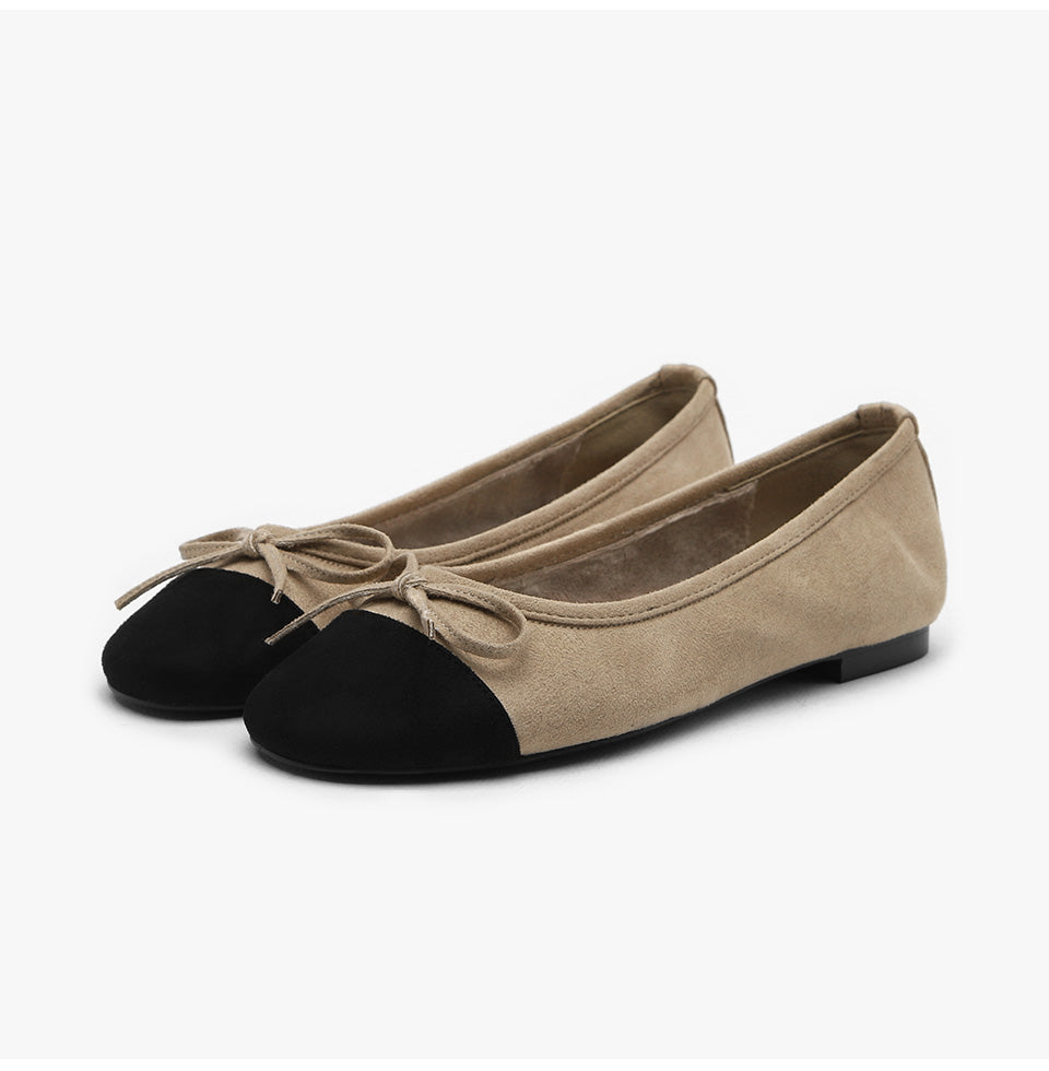 韓國 Sappun Maret Suede Fur-Lined Ribbon Flats (1cm)【AU049】