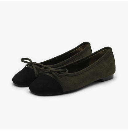 韓國 Sappun Maret Suede Fur-Lined Ribbon Flats (1cm)【AU049】