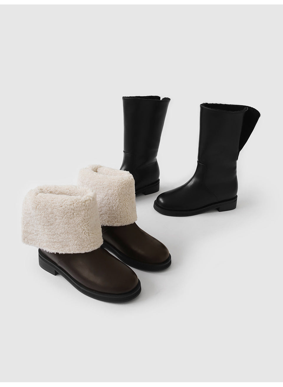 韓國 Sappun Bendor fur-lined mid-calf boots (3.5cm)【AU038】