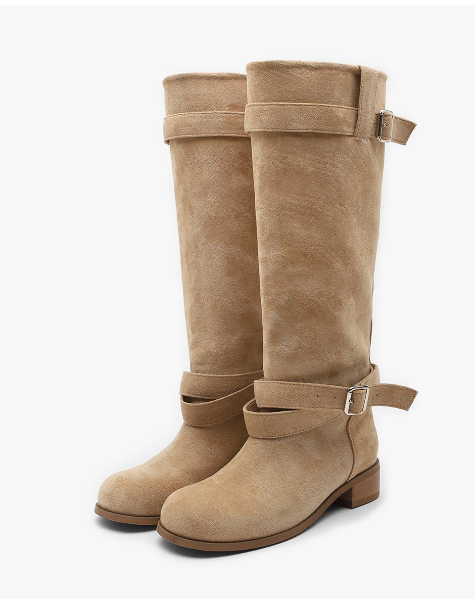 韓國 Sappun Reniel Suede Buckle Strap Long Boots (3.5cm)【AU026】