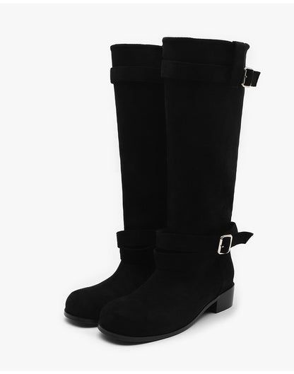 韓國 Sappun Reniel Suede Buckle Strap Long Boots (3.5cm)【AU026】
