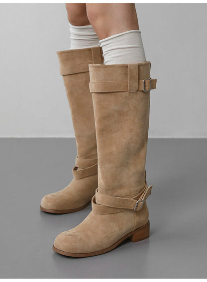 韓國 Sappun Reniel Suede Buckle Strap Long Boots (3.5cm)【AU026】