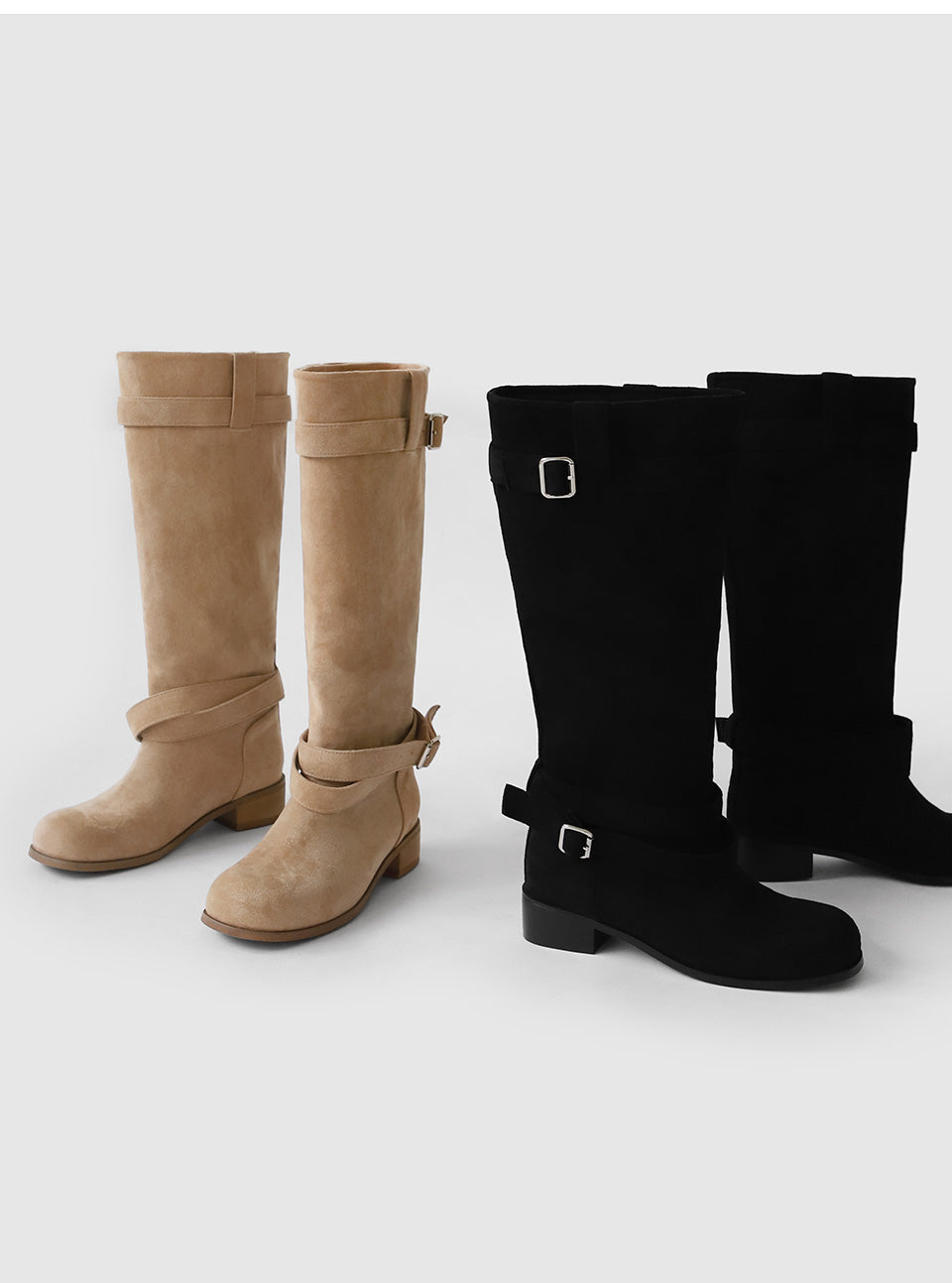 韓國 Sappun Reniel Suede Buckle Strap Long Boots (3.5cm)【AU026】